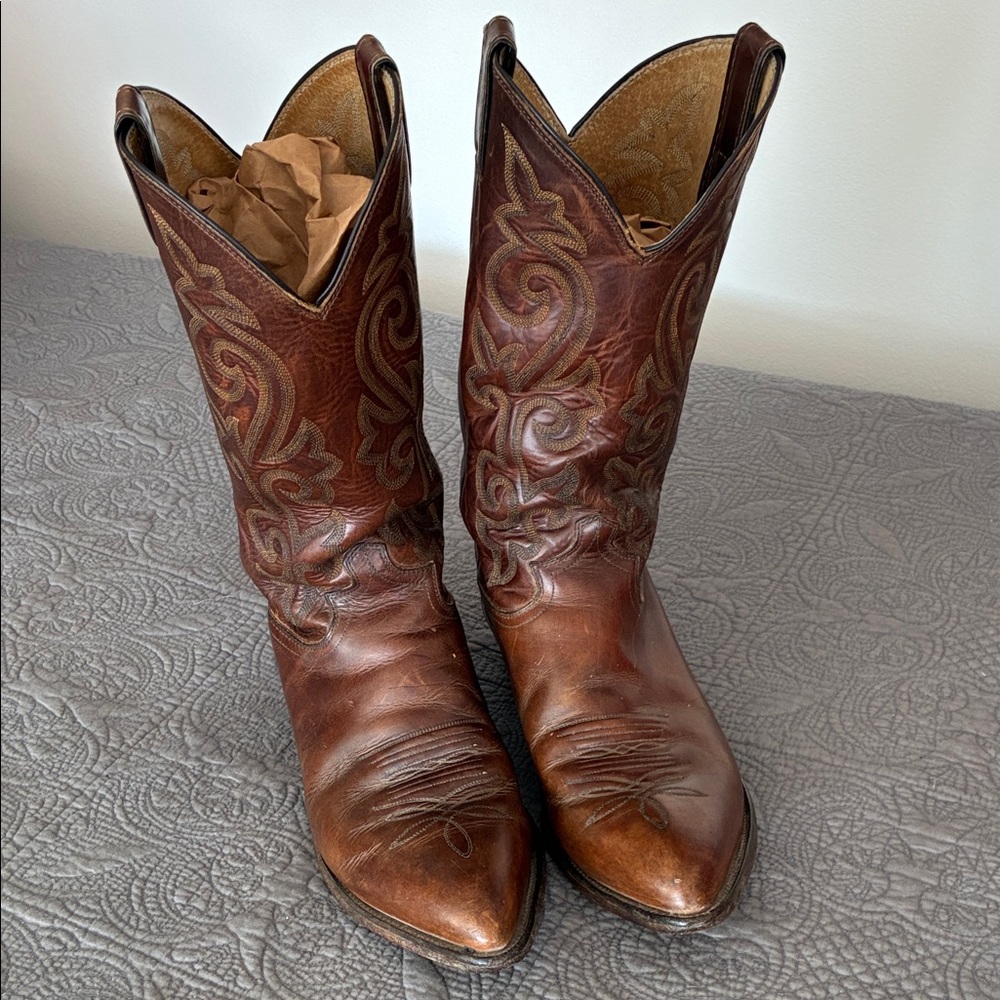 Vintage Justin Boots Brown Leather Western Cowboy Boots
